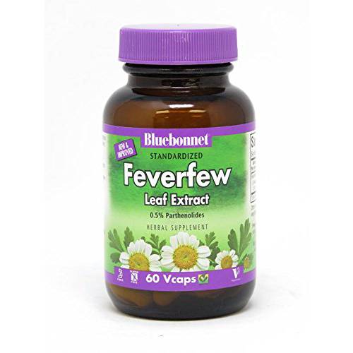 Bluebonnet Nutrition Feverfew Leaf Extract, Supports Immune Health*, Head Comfort*, Gluten-Free, Soy-Free, Kosher Certified, Non-GMO, Vegan, 60 Vegetable Capsules, 60 Servings