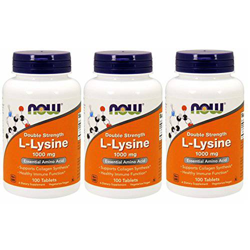 Now Foods L-Lysine 1000 mg Double Strength - 100 Tabs 3 Pack