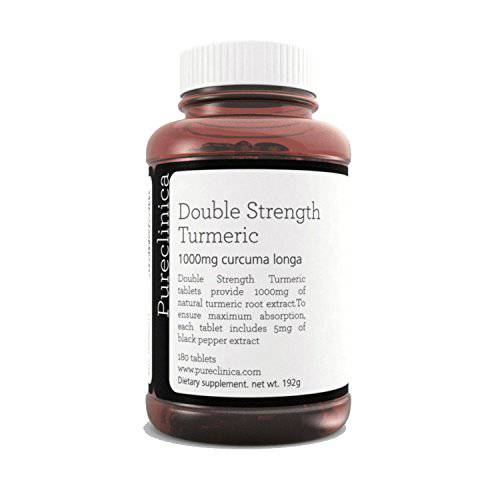 Double Strength Turmeric - Massive 1000mg x 180 Tablets - 200% More Turmeric and Natural Levels of The Potent Curcumin per Tablet - with 5mg Black Pepper Extract for 300% Increased Absorption