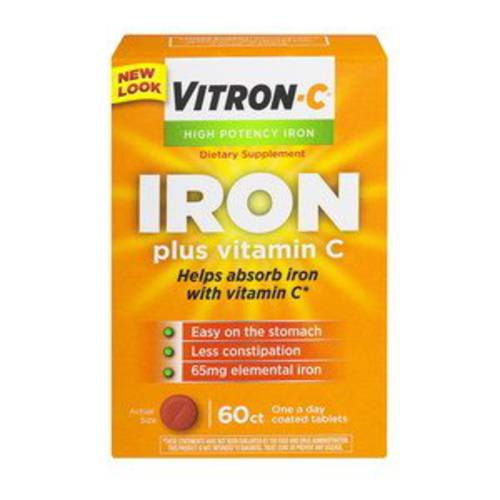 Vitron-C High Potency Iron Supplement with Vitamin C, Pack of 3 (180 Count Total)
