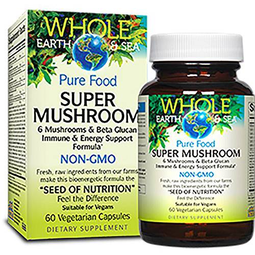 Whole Earth & Sea from Natural Factors, Super Mushroom, Whole Food Supplement, Vegan, 60 vegetarian capsules (60 servings)