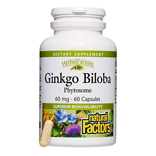 HerbalFactors by Natural Factors, Ginkgo Biloba Phytosome, Supports Circulation and Brain Health, 60 capsules (60 servings)