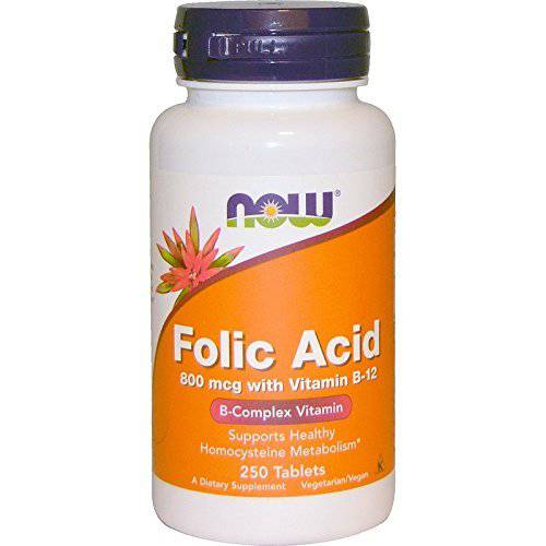 NOW Folic Acid 800mcg, 250 Tablets (Pack of 4)