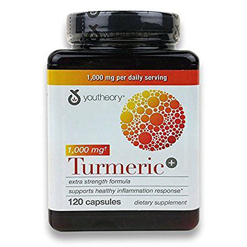 Youtheory Turmeric Extra Strength Formula Capsules 1,000 mg per Daily, 2Pack (120 Count Each )