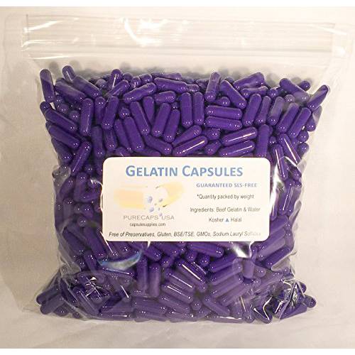 PurecapsUSA – Empty Purple Gelatin Pill Capsules - Fast Dissolving and Easily Digestible - Preservative Free with Natural Ingredients - (1,000 Joined Capsules) - Size 0