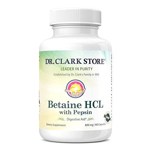 Dr. Clark Betaine HCL Supplement with Pepsin, 800mg, 100 Capsules
