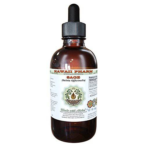 Sage Alcohol-FREE Liquid Extract, Organic Sage (Salvia officinalis) Dried Leaf Glycerite Natural Herbal Supplement, Hawaii Pharm, USA 2 fl.oz