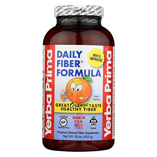 Yerba Prima Daily Fiber Formula 16 oz Powder (Pack of 3) - Great Tasting Premium Dietary Fiber Supplement, Made in the USA, Non-GMO, Gluten Free, Natural Orange Flavor