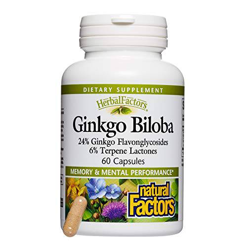 HerbalFactors by Natural Factors, Ginkgo Biloba, Supports Memory, Mental Performance and Healthy Brain Function, 60 capsules (60 servings)
