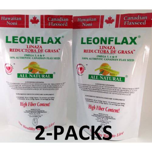 Leonflax 100% Authentic Canadian Flax Seed Powder, All Natural, High Fiber Content, Dietary Supplement to Improve Your Digestive Health, Omega 3, 6 & 9, 18 Oz, Bag (1) (2)