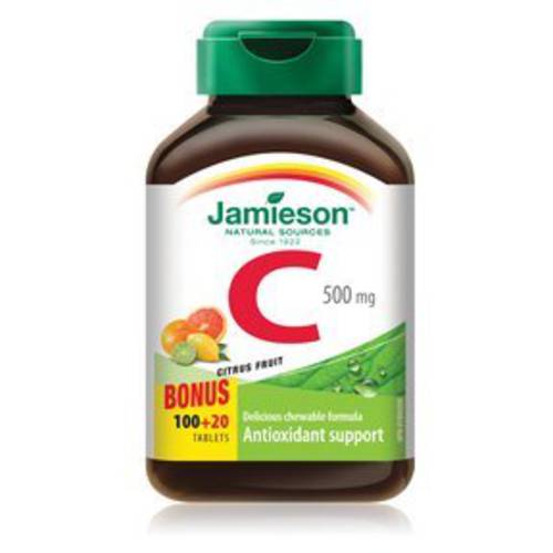 Jamieson Vitamin C Chewable 500 mg - Citrus Fruit, 120 tabs Bonus
