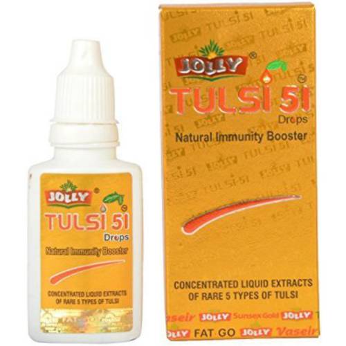 Jolly Tulsi 52 Drops 30 Mililitre | 1.01 fl. oz | Concentrated Liquid Extracts of 5 Types of Rare Tulasi | Holy Basil | For Refreshing Tulsi Tea