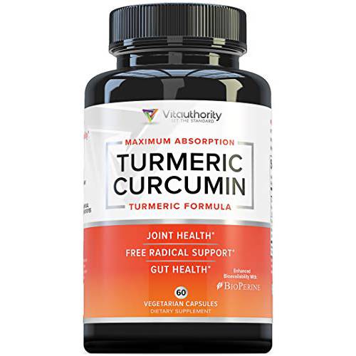 Turmeric Curcumin Supplement: All Natural Turmeric Capsules with Bioperine Black Pepper | Powerful Antioxidant to Support Healthy Joints and Reduced Inflammation, Vegan Friendly, 60 Veggie Caps