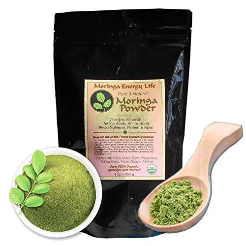 Moringa Energy Powder USDA Organic - 1 lb. Feel Health & Energy with Our 100% Pure Natural Raw Organic Super Food - 112 Serving. Great in Drinks and Smoothies.