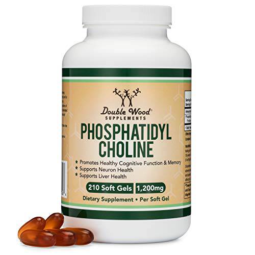 Phosphatidylcholine 1,200mg – 210 Softgels – Enhanced Version of Sunflower and Soy Lecithin - Non-GMO, Manufactured and Tested in The USA to Support Brain Health by Double Wood Supplements