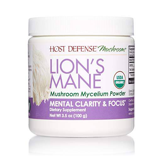 Host Defense, Lion’s Mane Powder, Supports Mental Clarity, Focus and Memory, Mushroom Supplement, 3.5 oz, Plain