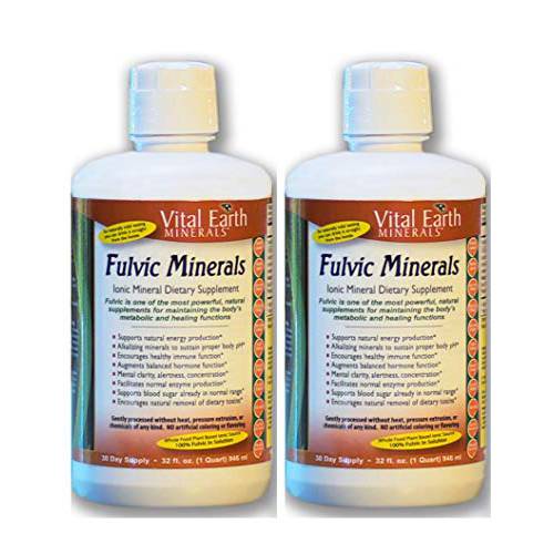 Vital Earth Minerals Fulvic Minerals - 32 Fl. Oz. - 2 Pack - 1 Month Supply (Each) Vegan Liquid Trace Mineral Multimineral Supplement - Almost Tasteless - Whole Food Plant-Based Ionic Minerals