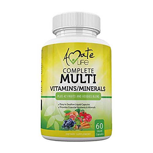 Multivitamins / Minerals Capsules with Zinc and Premium 42 Fruits and Veggies Blend for Immune Support Daily Multivitamin Capsule Antioxidant Supplement for Immunity System 60 Capsules by Amate Life