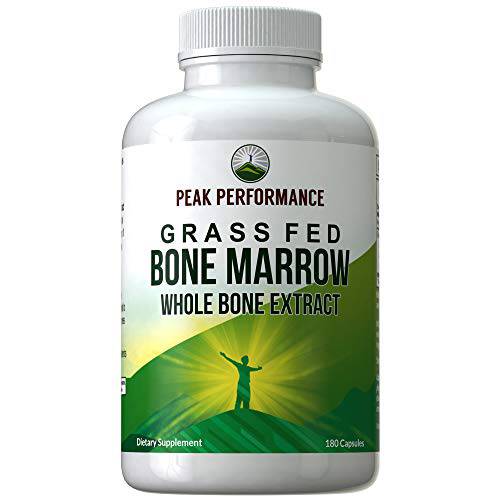 Grass Fed Bone Marrow - Whole Bone Extract Supplement 180 Capsules by Peak Performance. Superfood Pills Rich in Collagen, Vitamins, Amino Acids. from Bone Matrix, Marrow, Cartilage. Ancestral Tablets