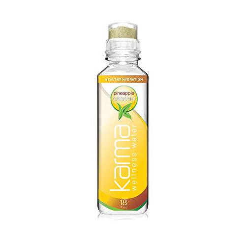 Karma Wellness Flavored Vitamin Water, Pineapple Coconut, Improve Hydration with Green Tea and Magnesium, Low Calorie, Refreshing Vitamin Enhanced Water with Antioxidants, 216 Fl Oz (Pack of 12)