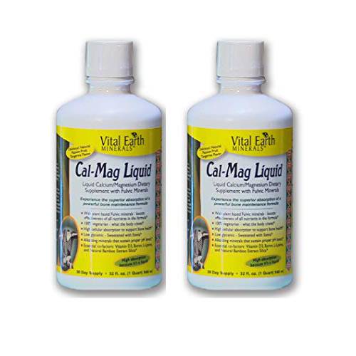 2 Pack Cal-Mag Liquid 32 Fl. Oz. - 1 Month Supply Each- High Potency - Sugar Free - Vegetarian - Liquid Calcium Magnesium Bone Maintenance Supplement WITH Fulvic, By Vital Earth Minerals