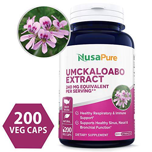 NusaPure Umckaloabo Extract 240mg 200 Veggie Caps (Vegetarian, Non-GMO & Gluten Free)