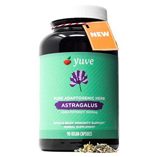 Yuve Astragalus Root 1500 mg Supplement - Whole Body Immune Support - Great for Cardiovascular Health, Anti-Aging & Stress Relief - Powerful Antioxidant - Vegan, Natural, Gelatin-Free - 90 Capsules