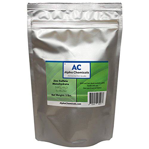 Alpha Chemicals Zinc Sulfate Monohydrate - 35.5% Zn - 99% Pure - 5 Pounds