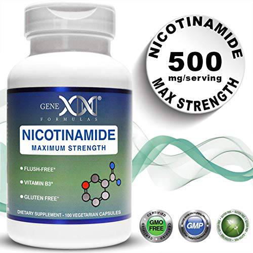 Genex Formulas - Nicotinamide 500mg Vitamin B3 Flush Free Niacin Capsules for Healthy Skin - Niacinamide Supplement Pills Help Produce Keratin & Support Skin Cell Health & Energy - (100 Capsules)