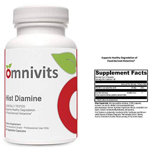 Omnivits Hist Diamine | Histamine Blocker | Diamine Oxidase Enzyme Formula | 20,000 HDU of DAO | Histamine Intolerance | 60 Vegetarian Capsules