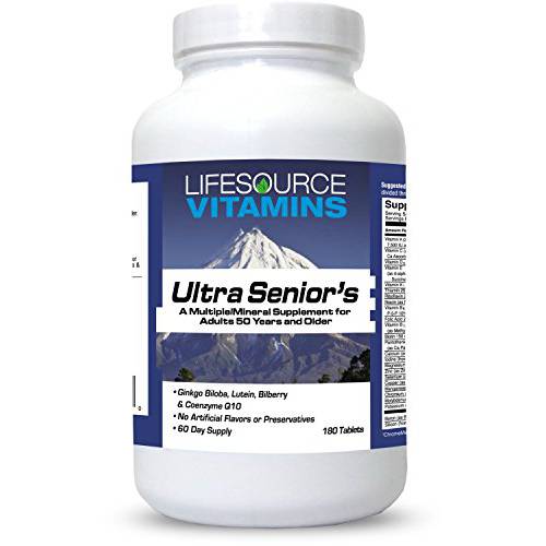 LifeSource Ultra Senior Multi Vitamin & Mineral - 60 Ingredients Synergistically Blended for Seniors - Men and Women - 180 Tabs -