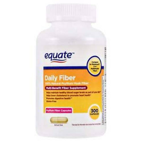 Equate Daily Fiber Multi-Benefit Natural Psyllium Husk Fiber, 300 Capsules (Pack of 2)