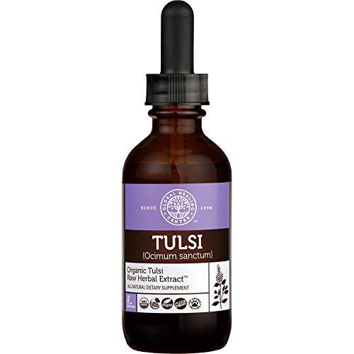 Global Healing Organic Tulsi (Holy Basil Leaf Extract) Vegan Liquid Supplement Drops - Bioavailable Ayurvedic Herb for Normal Stress Response, Natural Energy & Immune Support - 2 Fl Oz Tincture