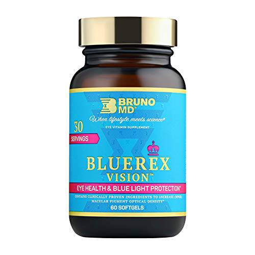 Bruno MD Bluerex Vision, Eye Health Supplement for Adults, Vitamin E and Bilberry Extracts, Antioxidant Supplement, Helps with Computer Vision Syndrome, Dry Eyes & Eye Health