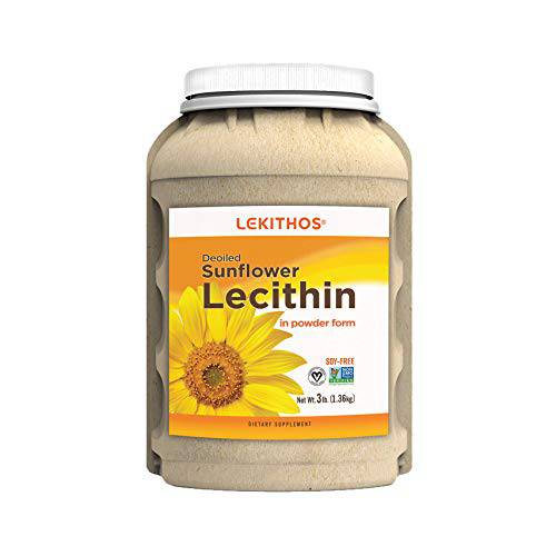 Lekithos® De-Oiled Sunflower Lecithin Powder - 3LB - Rich in Phosphatidyl Choline - Non-GMO Project Verified - Soy Free