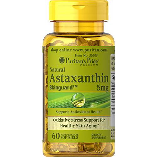 Puritan’s Pride Natural Astaxanthin 5 mg-60 Softgels (31575)