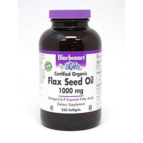 Bluebonnet Nutrition Flax Seed Oil Certified Organic 1000 mg, 250 Softgels