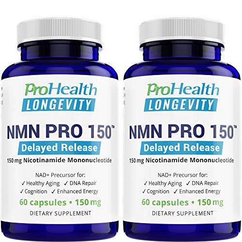 ProHealth NMN Pro 300 (2-Pack) Enhanced Absorption - Uthever Brand - Ultra-Pure, Stabilized, Pharmaceutical Grade NMN (60 Capsules per Bottle, 300 mg per 2 Capsule Serving) Longevity