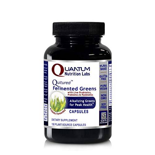 Qultured Fermented Greens - Alkalize for Peak Health, 150 Caps, Vegan Product with Live Probiotics, Prebiotics and Postbiotics