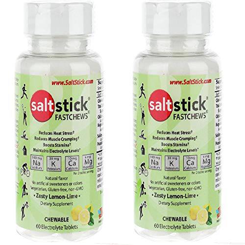 SaltStick Fastchews 60 Count Electrolyte Replacement Zesty Lemon Lime 2 Pack (120 Total Tablets)