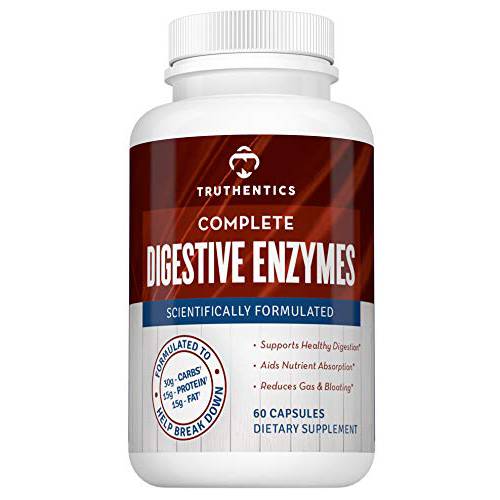 Truthentics Digestive Enzymes Plus Probiotics with Bromelain, Lactase, Lipase, Acidophilus - Supports Healthy Digestion, Gas, Bloating, Constipation Relief - Vegan Digestive Aid - 60 Capsules