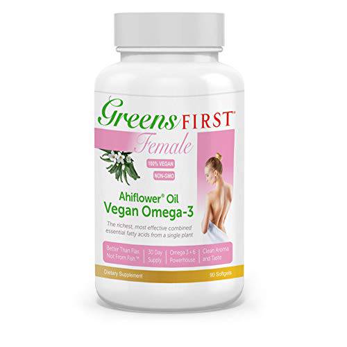 Greens First Female Ahiflower® Oil Vegan Omega-3, 90 Softgels – Sustainable, Plant-Based Supplement – Vegan Source of Omega-3 Fatty Acids
