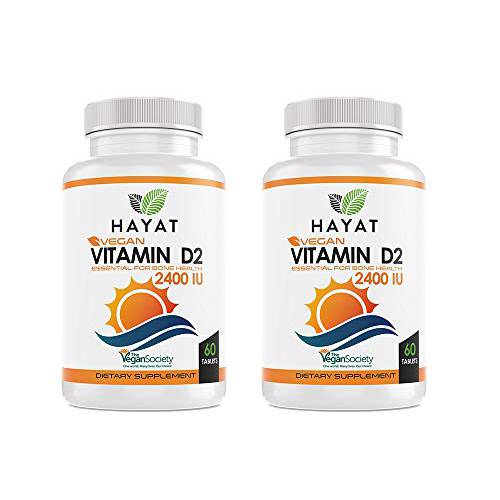 HAYAT Vitamins Vegan Natural Vitamin D 2400 IU, D2, Certified Halal (Pack of 2)