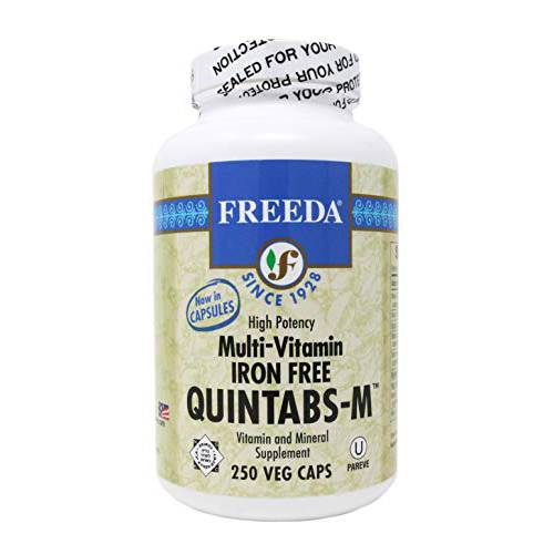 FREEDA Multivitamin – Quintabs-M Iron Free – Kosher Multi Vitamins Supplements for Women Health - Men’s Vitamins for Men Health - Multivitamins for Men & Women Adult Vitamins Multivitamin (250)