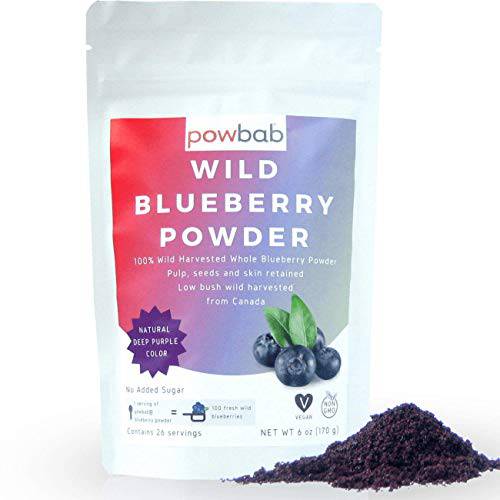 powbab Wild Blueberry Powder: 100% Whole Wild Blueberries (6 oz). Canada Grown. Not from Freeze Dried Blueberries, Not Blueberry Extract, No Juice Concentrate, Not Bilberry. Pure Fruit Powder, Non-GMO