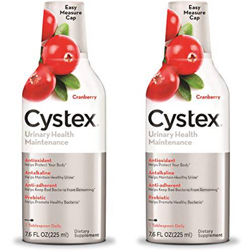 Cystex Urinary Health Maintenance Cranberry Prebiotic for UTI Protection, Cranberry Supplement Helps Cleanse Urinary Tract with D-Mannose and Vitamin C, 7.6 Fl Oz (Pack of 2)