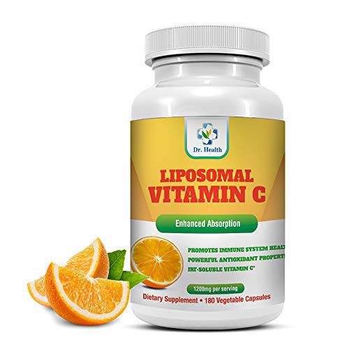 Liposomal Vitamin C 1200mg per Serving 180 Veggie Capsules per Bottle High Absorption Vitamin C Pill Supplements Fat Soluble VIT C Powerful Antioxidant with Immune System Support Made in USA