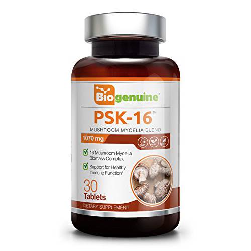 PSK-16 Mushroom 1070 mg 30 Tabs - Natural Immune Defense | Mushroom Blend | Immunity Support | Suitable for Vegetarians