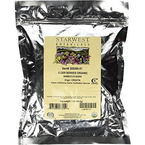 Starwest Botanicals Organic Dried Elder Berries, 1 Pound Bulk | Immune System Support Booster for Making Tea, Syrup, Gummies