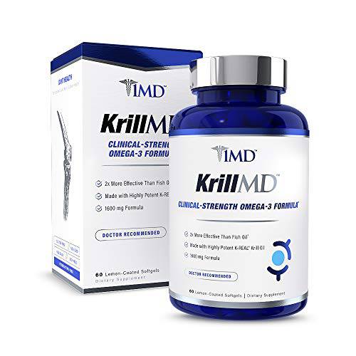 1MD Nutrition KrillMD - Antarctic Krill Oil Omega 3 Supplement with Astaxanthin, EPA, DHA | 2X More Effective Than Fish Oil | 60 Softgels